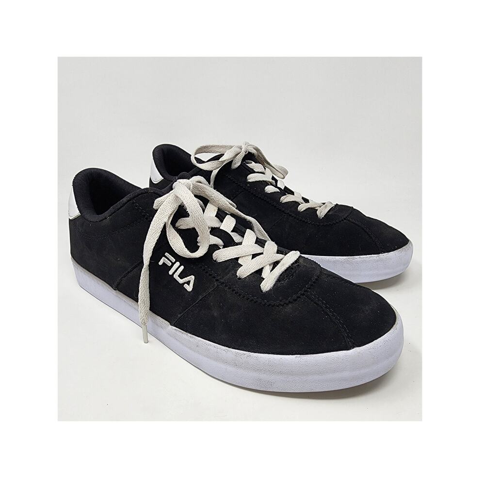 Fila Rosazza Sneakers Women 9.5M Black & White Low Top Shoes in Vegan Suede